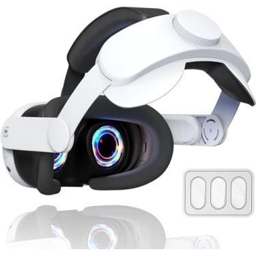 Imagem de Correia de cabeça para MetaQuest 3, substituição da faixa de cabeça ajustável, suporte aprimorado, acessório de VR dobrável e confortável, reduz a pressão facial e na cabeça (Branco sem bateria)
