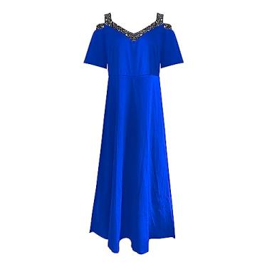 Imagem de UIFLQXX Vestido maxi plus size para mulheres, casual, moda, tomara que caia, vestido de coquetel, vestido evasê longo, Azul, G