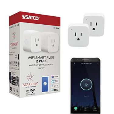 Imagem de Satco S11269 Starfish 2 polegadas Mini Square On/Off WiFi Smart Plug Outlet, funciona com Siri, Alexa, Google Assistant, SmartThings, Branco, pacote com 2