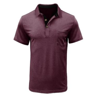 Imagem de Camiseta masculina gola tartaruga para outono verão manga curta básica camiseta masculina 2024, A-453 Rosa choque, GG