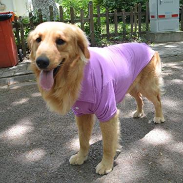 Imagem de Lovelonglong Camisas polo básicas para cães de algodão premium, camisetas polo para cães grandes, médios e pequenos com gola de dois botões cor branca violeta 3GG