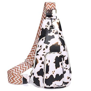 Imagem de KlaOYer Bolsas de couro para mulheres transversais pequenas pochete bolsas de peito com alça de guitarra para gril lady, Vaca 2, Large, Transversal