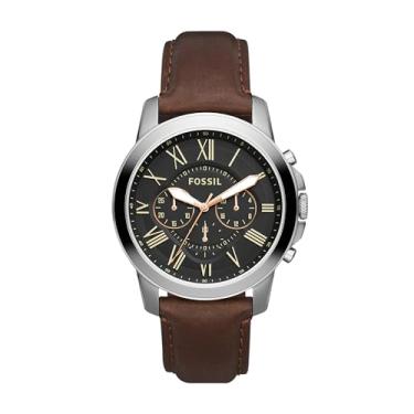 Imagem de Fossil Relógio masculino Grant com mostrador de cronógrafo e pulseira de couro genuíno ou aço inoxidável, Marrom, one size, Moderno