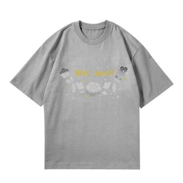 Imagem de Camiseta Su-ga Solo Agust D, camisetas soltas k-pop unissex com suporte de mercadoria estampadas camisetas de algodão, Cinza, XXG