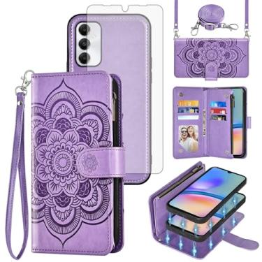 Imagem de Asuwish Capa de celular para Samsung Galaxy A05s/A05 carteira com zíper magnética destacável com protetor de tela de vidro temperado alça transversal porta-cartões de flores Ao5s Ao5 A 05s 05 mulheres
