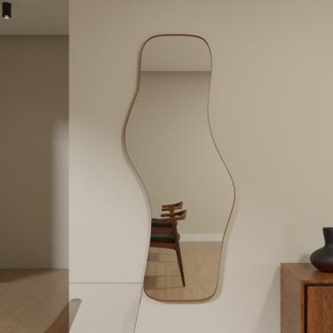 Imagem de Espelho Orgânico 115cm X 60cm E21 Moldura Couro Caramelo