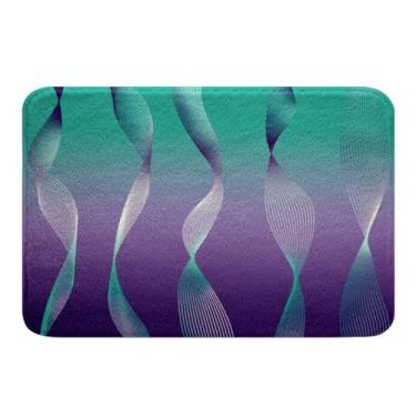 Imagem de Erosebridal Tapetes de banheiro gradiente azul-petróleo para roxo 50,8 cm x 81,2 cm, impressão de folha prateada ondulada tapete de porta listrado ombre capachos ao ar livre, tapete de piso de arte