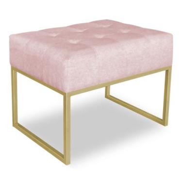Imagem de Puff Lisa Suede Base Metálica Industrial Dourado - Pallazio, Rosa Bebê