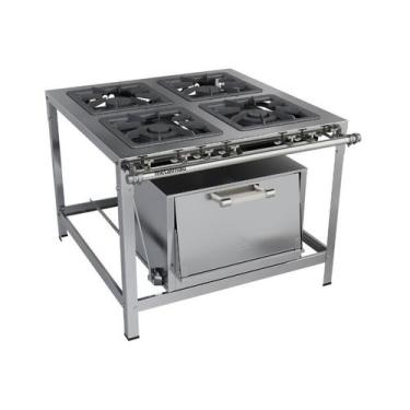 Imagem de Fogão Industrial 4 bocas 40x40 com Forno Luxo Aço Inox Metalmaq, Gás N
