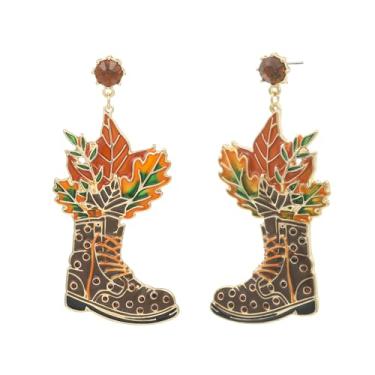 Imagem de Madison Tyler Brincos femininos de outono | Brincos de outono fofos pendurados | Sapatos de espantalho de folha de bordo, brincos de cogumelo de coelho para mulheres, Zinco, Cristal