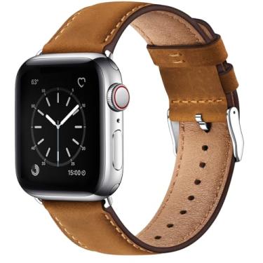 Imagem de SUNFWR Pulseiras de couro compatíveis com Apple Watch Ultra2 Ultra, SE2 SE, séries 10, 9, 8, 7, 6, 5, 4, 3, 2 e 1 de 42 mm (séries 3 2 1) de 44 mm, 45 mm, 46 mm, 49 mm, 49 mm, 42 mm