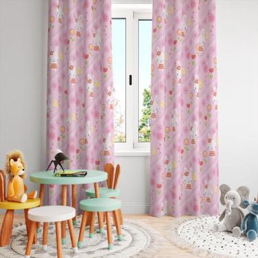 Imagem de Cortina Tecido Oxford Quarto Infantil Rosa Coelhinhas CI26 - 280x220cm