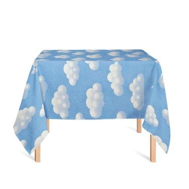 Imagem de Toalha de Mesa Quadrada em Tecido Jacquard Estampado Nuvem Azul, 1,40 