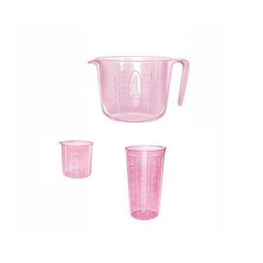 Imagem de Kit Medidores 3 peças Jarra 1L, Copo 500ml e copo 100ml Rosa - INJETEM