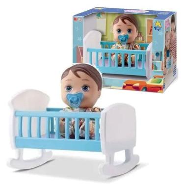 Imagem de Boneco Bebê Menino Little Dolls com Bercinho e chupeta - Divertoys