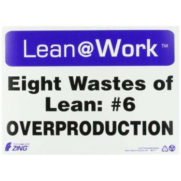 Imagem de Zing Green Products 2171 Placa de plástico reciclado Lean at Work "Eight Wastes of Lean: #6 Overproduction", 35,5 cm de comprimento, 25,4 cm de largura