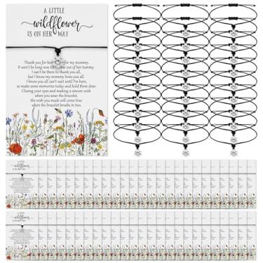 Imagem de Landical Conjunto de 50 flores silvestres chá de bebê uma pequena flor silvestre está em seu caminho pulseira de desejos de flor ajustável com cartão de agradecimento flores silvestres chá de bebê