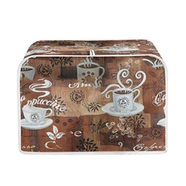 Imagem de JEOCODY Capa para Torradeira com Estampa de Tema de Café, Capa para Máquina de Fazer Pão, 2 Fatias, Fenda Larga, Capa para Torradeira de Pequenos Eletrodomésticos com Alça para Coz (Duas Fatias)