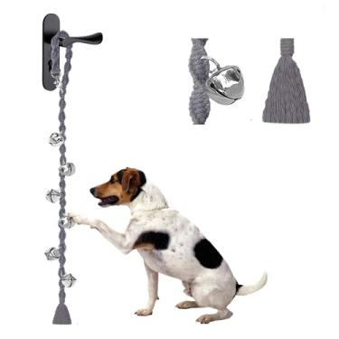 Imagem de GINIDEAR Campainhas de cachorro para treinamento de penico, sino de cachorro pendurado artesanal para maçaneta de porta para filhotes toquem para sair, presente de campainha de cachorro macramê. Cinza