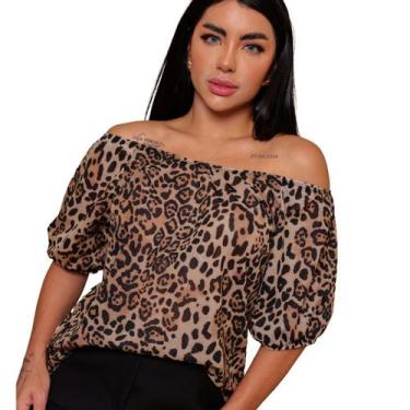 Imagem de Blusinha Ciganinha Manga Curta Animal Print Onça - Kickoff, Caramelo, 