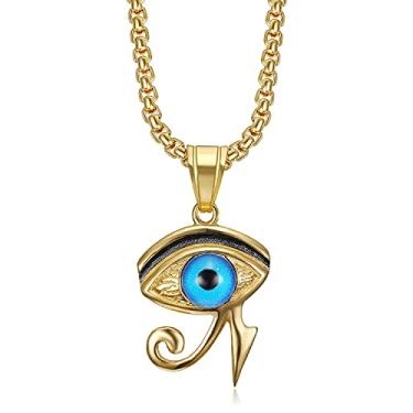 Imagem de NEGS Colar de aço inoxidável com pingente egípcio Olho de Hórus para homens e mulheres, corrente de 61 cm, joia de presente, Large, Aço inoxidável, Zircônia cúbica