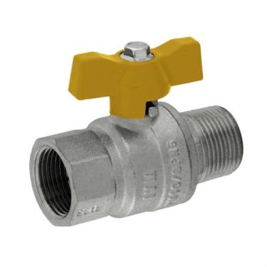 Imagem de Válvula Esfera Macho x Fêmea 3/4 Gás Passagem Plena Borboleta IVM Italy Latão Niquelado Vedação PTFE Pressão Suportada GPN20 PN40