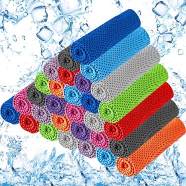 Imagem de 30 peças de toalhas refrescantes para pescoço e rosto 102 x 30 cm toalha de gelo para academia suor microfibra respirável frio envoltório de pescoço em massa para atletas ioga, acampamento, corrida,