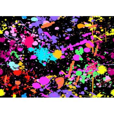 Imagem de OUYIDA Pano de fundo de aniversário Neno que brilha no escuro de 30,5 x 2,3 m, colorido, grafite, respingos, fundo de festa, geleca, feliz aniversário, luz preta, decoração de festa de aniversário,