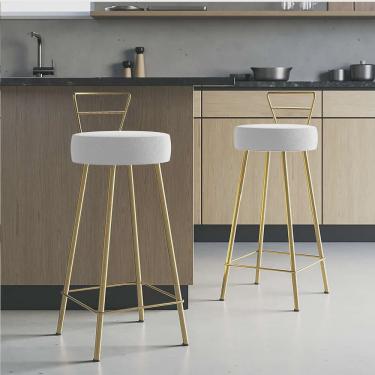 Imagem de Kit 02 Banqueta Alta Com Encosto Tina Eiffel Cozinha Bar Bistrô Ferro Dourado Sintético Branco - Ahz Móveis