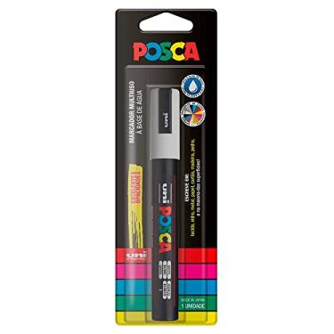 Imagem de POSCA, UNI, Caneta Marcador PC-5M, Ponta Média, traço de 2,5mm a 6,8mm, Branca, Blister com 1 Unidade