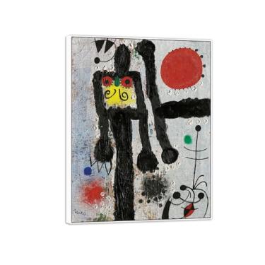 Imagem de Joan Miró Imagem de arte de parede em tela - reprodução de obras de arte famosas abstratas - pinturas com moldura branca para decoração de sala de estar (Celebrate Joy) 30 x 40 cm - 12 x 16 pol