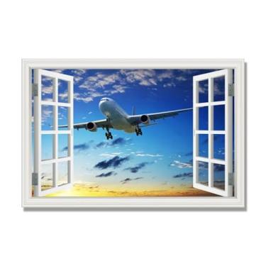 Imagem de Arte de parede em tela de janela aberta, impressão natural em tela, "Avião no céu 58.4 cm, decoração de parede de paisagem de janela, decoração de casa moderna. 30 x 45 cm-11,8 x 17,7 pol. sem moldura