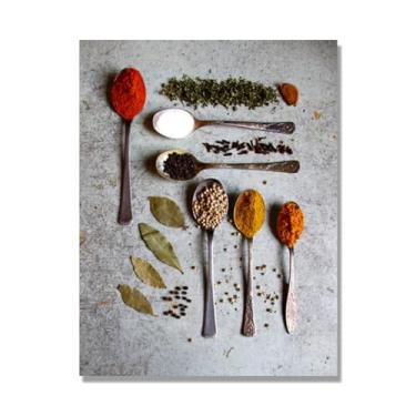 Imagem de Arte de parede colorida em tela para especiarias e colher de tempero | Decoração de cozinha vintage | Arte moderna para casa e sala de jantar (especiarias mistas 08). 80 x 105 cm - 31,5 x 41,3 pol sem