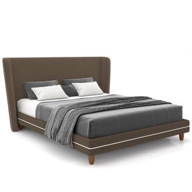 Imagem de Cabeceira Casal Nilo 195cm Com Cama Pés Madeira Suném P05 Veludo Marrom - Lyam Decor