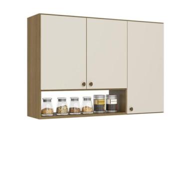 Imagem de Armário Aéreo 3 Portas 120cm Magnólia THB, Naturale/Off White