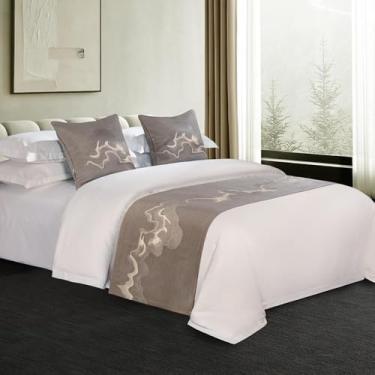 Imagem de Cachecol de cama de hotel para cama de corredor macio mantas de cama modernas cobertas de poliéster cachecol para pé da cama cor jacquard cauda de cama capa de cama faixa de acabamento de cama cinza