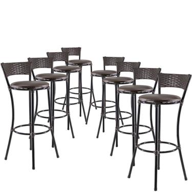 Imagem de Kit Com 8 Banquetas Altas Forts Fibra Uv Bancada, área Goumert, Bar, Piscina, Balcão, Floral Marrom