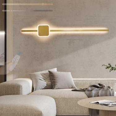 Imagem de Arandelas de parede LED reguláveis com controle remoto moderno simples alumínio longo lâmpada de parede interna de fundo arandela linear para quarto sala de estar corredor escadas 3000K-6500K