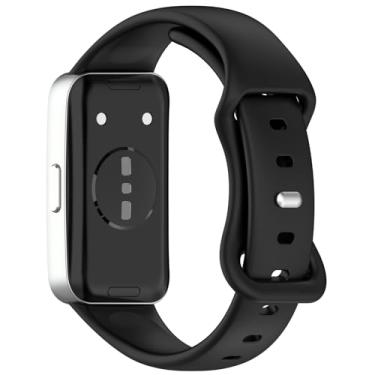 Imagem de Disscool Pulseiras ajustáveis de substituição compatíveis com Huawei Band 10/10 NFC/9/9 NFC/8/8 NFC, pulseira de silicone macio com liberação rápida para homens e mulheres (fivela borboleta/preta)