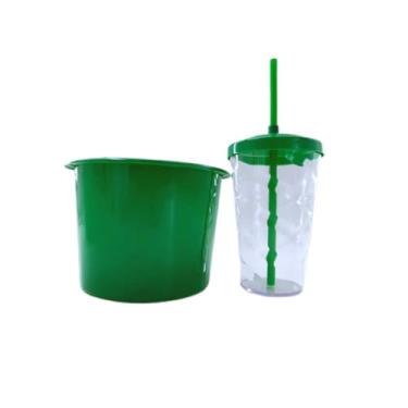 Imagem de 34 Kits Cineminha Balde 1,5 Litros +copo Twister 500ml (transp. com TAMPA Verde Escuro)