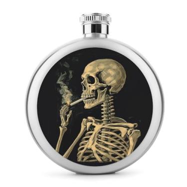 Imagem de Cantil de aço inoxidável, um esqueleto com impressão de cigarro aceso cantil cantil de viagem garrafa portátil garrafa de licor portátil cantil de metal