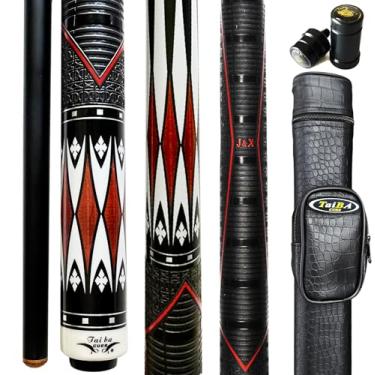 Imagem de Tai ba cues Bastão de sinuca de 2 peças com capa 1x1, aderência de borracha PU, ponta de couro multicamadas de 13 mm, 147 cm, bastão profissional de bilhar de bordo canadense de madeira 540-595 g