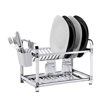 Imagem de Escorredor Aço Inox De 16 Pratos Porta Talher Em Pp.