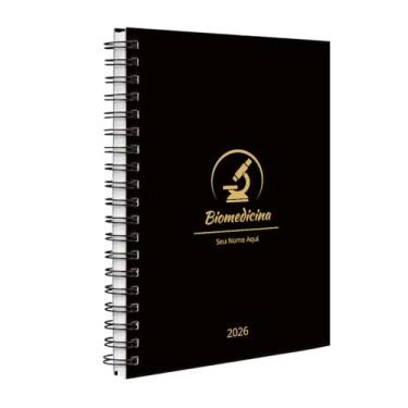 Imagem de Agenda 2026 Planner Semanal Personalizada Profissões Preto Ouro Biomedicina