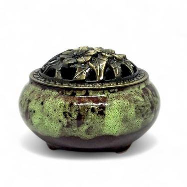 Imagem de Turíbulo Incensário de Mesa em Cerâmica Verde e Marrom 8 cm