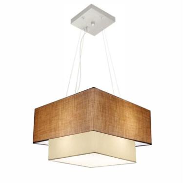 Imagem de Lustre Pendente Duplo Quadrado Vivare Md-4157 Cúpula em Tecido 40x35cm Palha / Bege - Bivolt