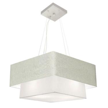 Imagem de Lustre Pendente Duplo Quadrado Vivare Md-4066 Cúpula em Tecido 50x35cm Rustico Cinza / Branco - Bivolt