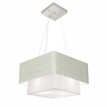 Imagem de Lustre Pendente Duplo Quadrado Vivare Md-4157 Cúpula em Tecido 40x35cm Rustico Cinza / Branco - Bivolt