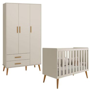 Imagem de Berço Americano 2 em 1 Reller Isis Retrô e Roupeiro 3 Portas