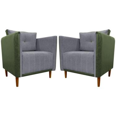 Imagem de Kit 2 Poltronas Decorativa Para Sala Recepção Consultório Aviv Luxo Corino E Linho